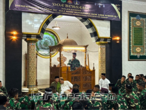 Danyonif 201/JY Letkol Inf M. Alharidz Unus memberikan sambutan dalam peringatan Isra Mi’raj 1446 H.