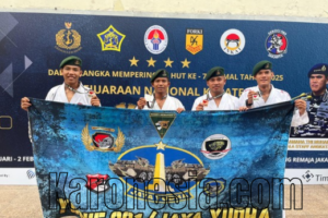 Prajurit Yonif 201/JY berpose dengan medali usai berlaga di Kejuaraan Nasional Karate Kasal Cup IV 2025.