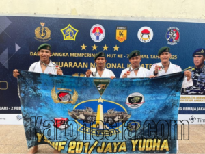 Prajurit Yonif 201/JY berpose dengan medali usai berlaga di Kejuaraan Nasional Karate Kasal Cup IV 2025.