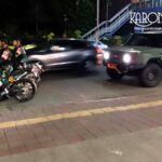 Personel Kodim 0506/Tangerang patroli malam menggunakan kendaraan Maung dan motor.