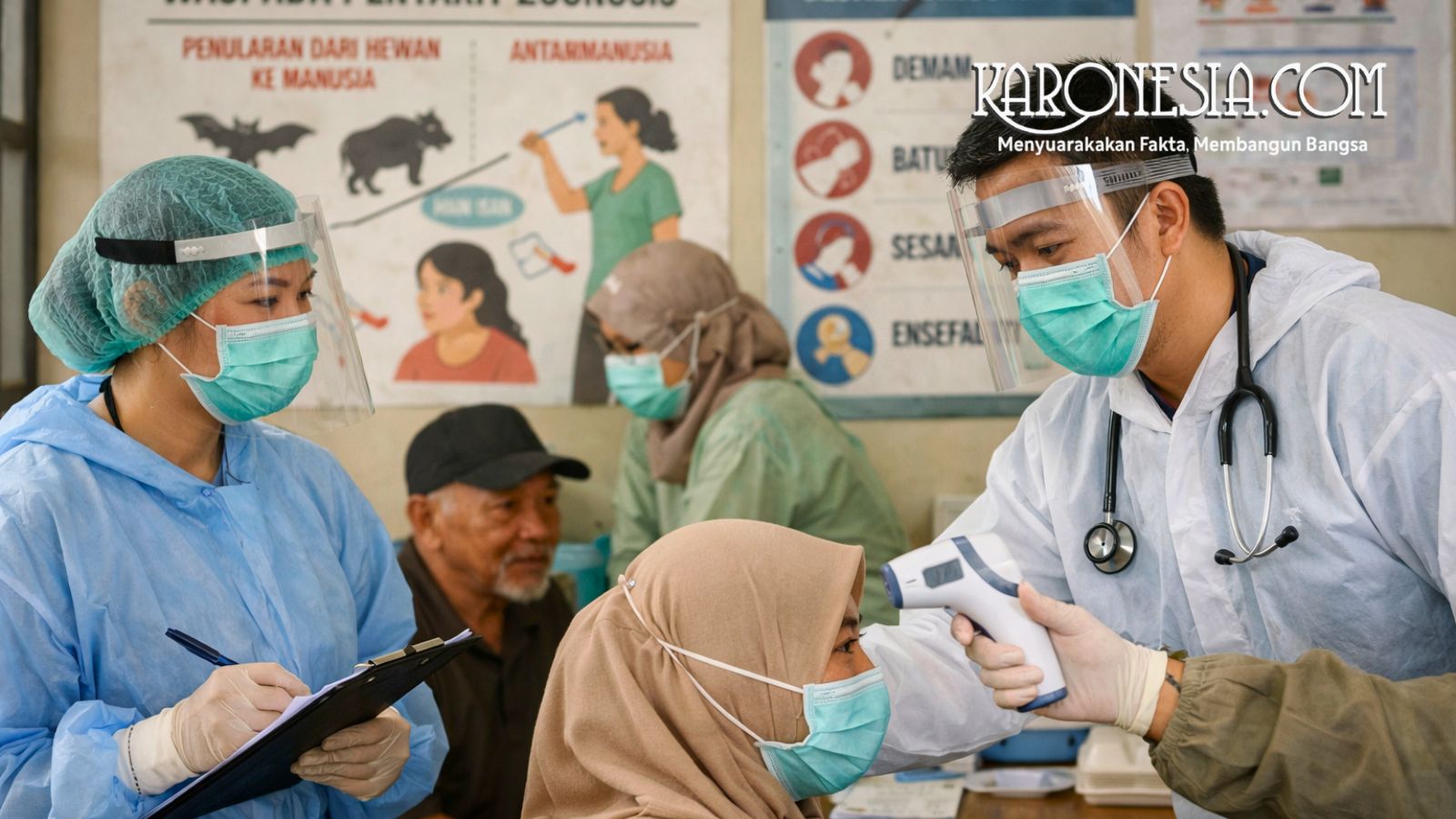 Petugas kesehatan memantau layanan kesehatan sebagai upaya kewaspadaan Virus Nipah.