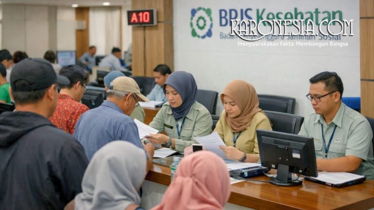 Peserta BPJS Kesehatan mengurus administrasi JKN kelas 3 terkait penghapusan tunggakan iuran di kantor layanan kesehatan