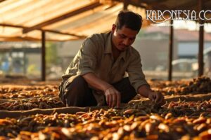 Pelaku UMKM memilah hasil budidaya jangkrik di kandang ternak sebagai pakan alternatif berprotein tinggi.