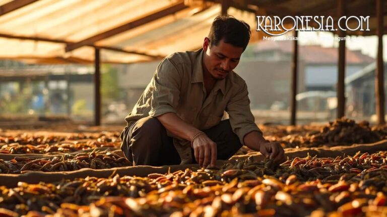 Pelaku UMKM memilah hasil budidaya jangkrik di kandang ternak sebagai pakan alternatif berprotein tinggi.