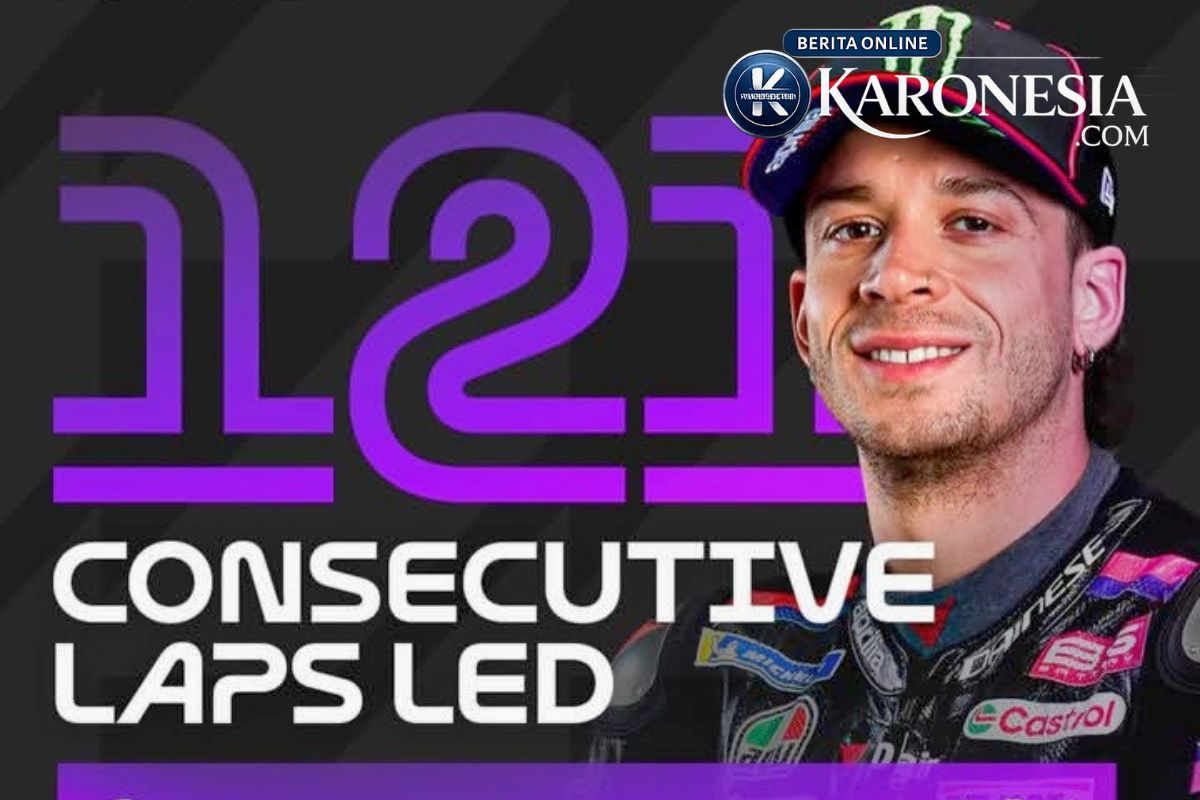 Infografis rekor Marco Bezzecchi 121 consecutive laps led di MotoGP 2026, melampaui Jorge Lorenzo dan Casey Stoner