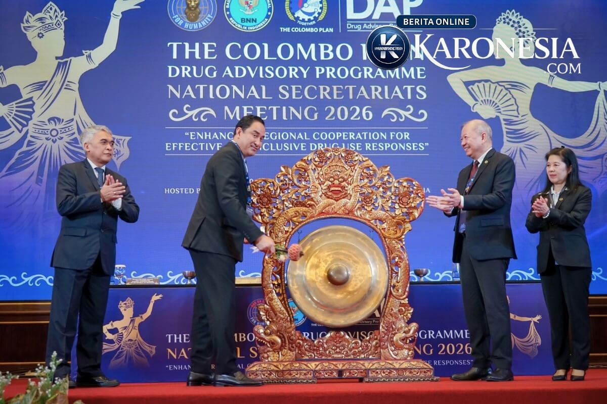 Poster Pertemuan Nasional Sekretariat Program Penasihat Narkoba Colombo Plan 2026 di Bali.