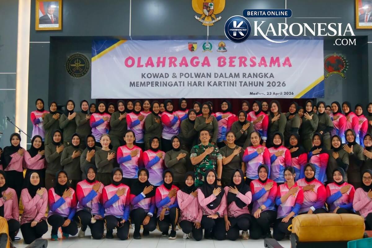 Foto bersama Kowad dan Polwan Madiun saat kegiatan olahraga peringati Hari Kartini