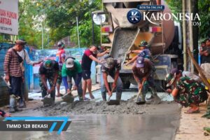 Pengecoran Jalan Simin Gaer TMMD 128 Bekasi Dikebut Siang Malam
