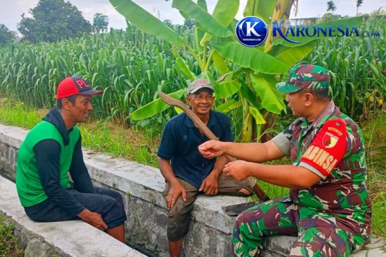 Babinsa Sertu Yudhi Rimba berbincang dengan petani di Desa Papungan, Blitar