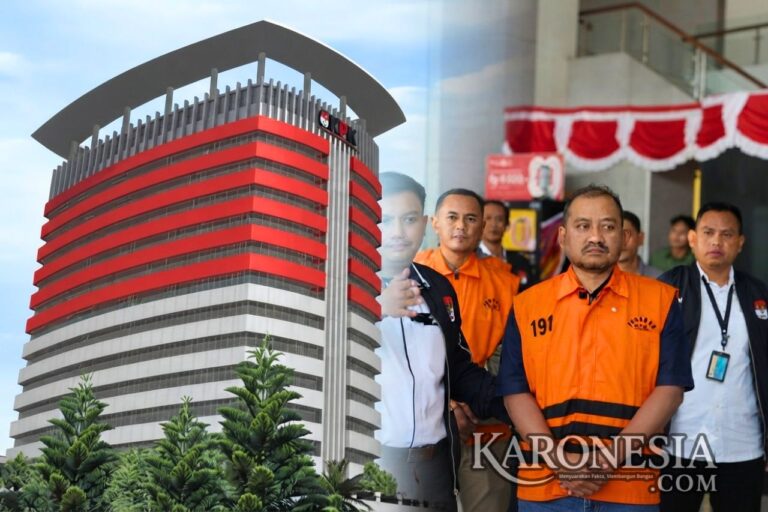 Gedung Merah Putih KPK, Jakarta, tempat penahanan tersangka kasus dugaan pemerasan Bupati Pemalang dan oknum staf KPK.