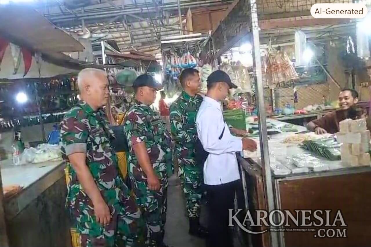 Personel Koramil 09/Serpong Utara memantau harga sembako di pasar
