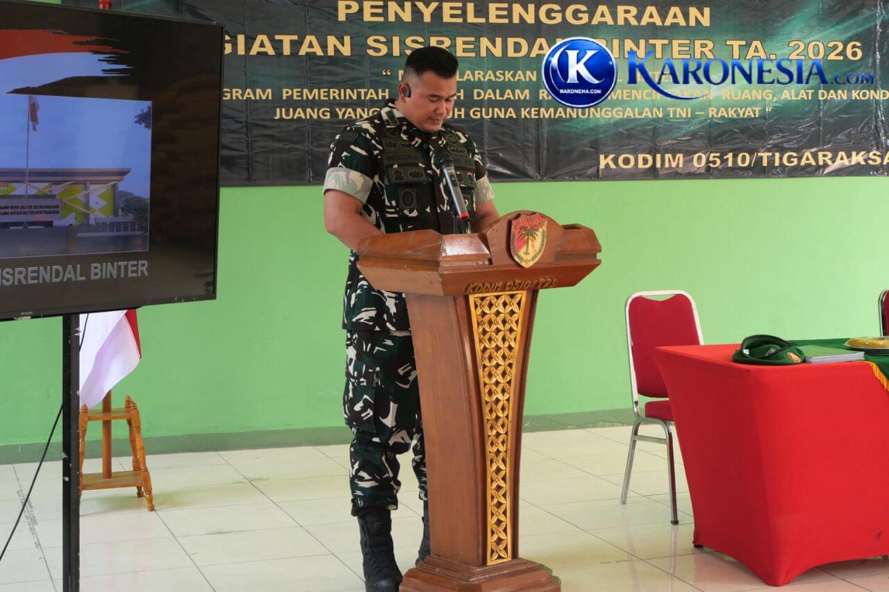 Kasdim 0510/Tigaraksa membacakan sambutan pada kegiatan Sisrendal Binter TA 2026