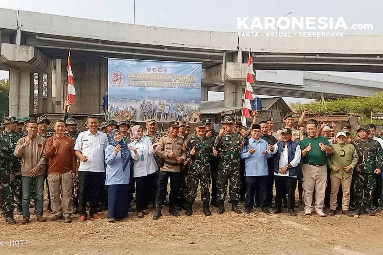 Foto bersama TNI Polri GCP Banten dan Gerak Emas usai penanaman pohon HUT TNI ke-81
